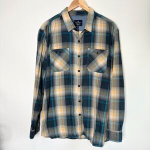 American Eagle Seriously Soft Classic Fit Plaid Button Up Blue Yellow Men XXL